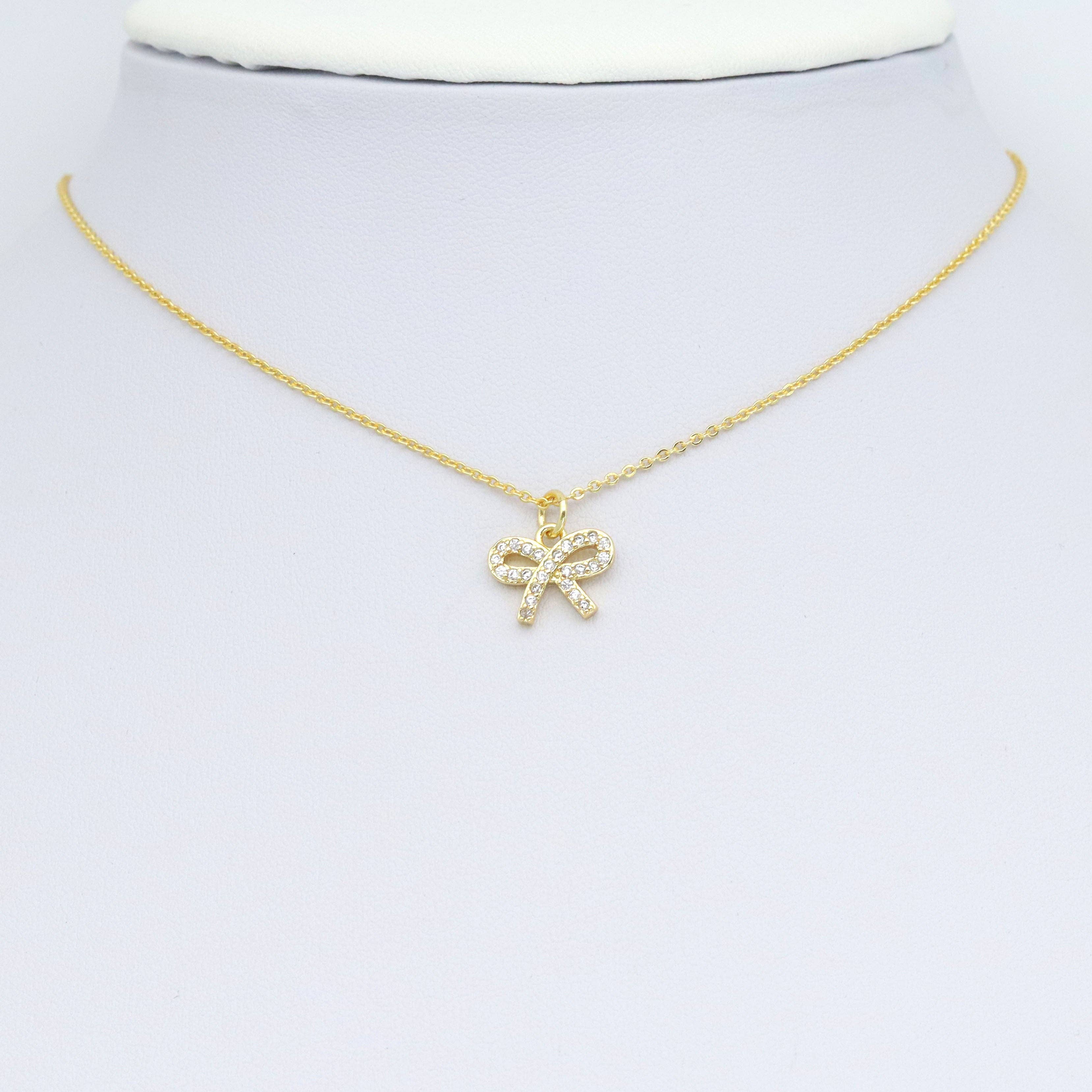 Gold Clear CZ Bowknot Charm Pendant, Sku#LK974