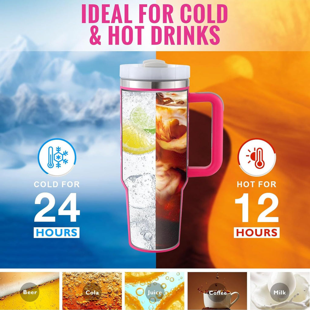 Gobelet isotherme 1,2 L avec poignée et paille, en acier inoxydable, anti-déversement, tasse à café isotherme sous vide avec couvercle, mug conique, cadeaux pour la Saint-Valentin, convient pour la voiture, la salle de sport, le bureau, les voyages