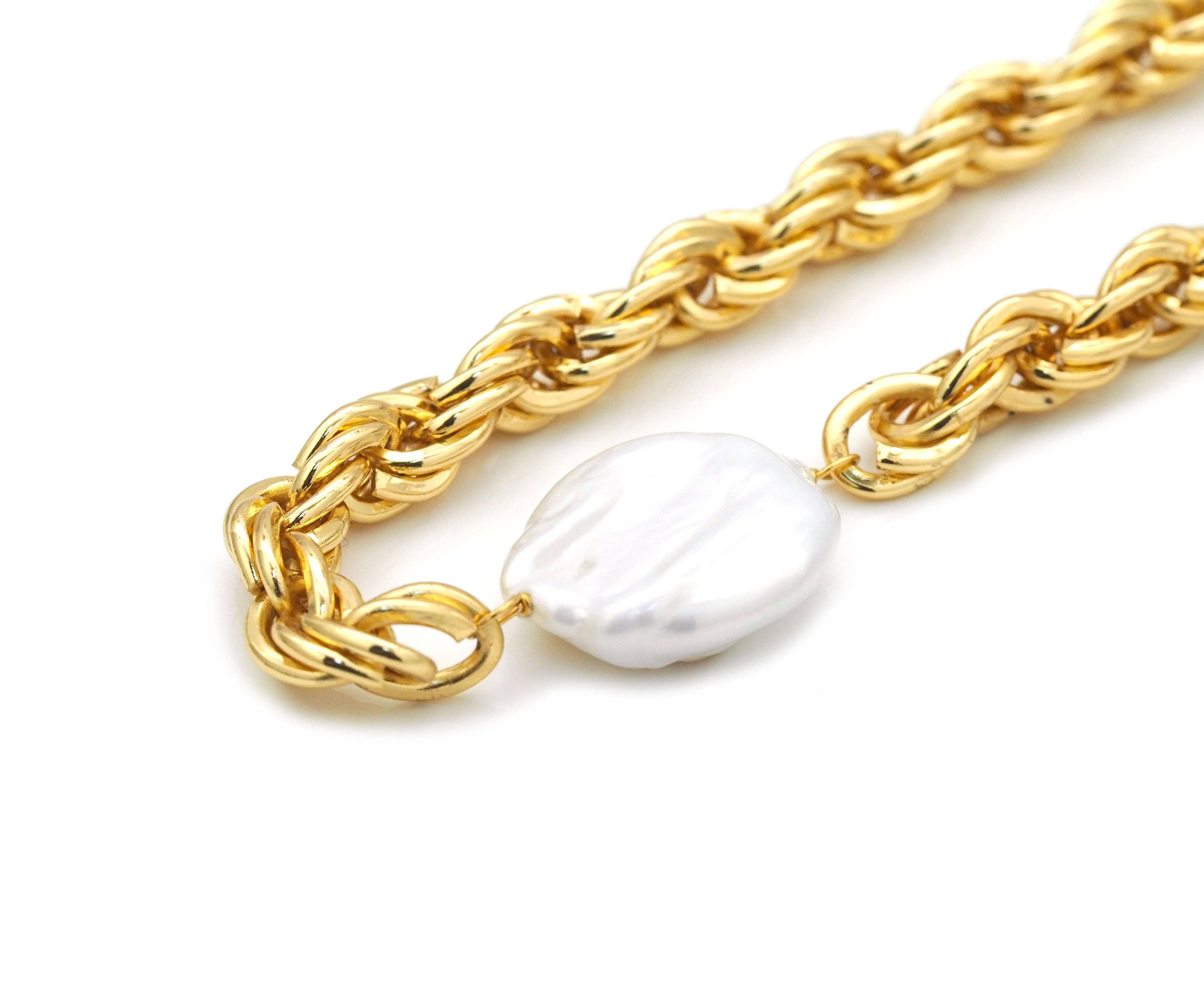 Gold Rope chain Pearl necklace, sku#EF267
