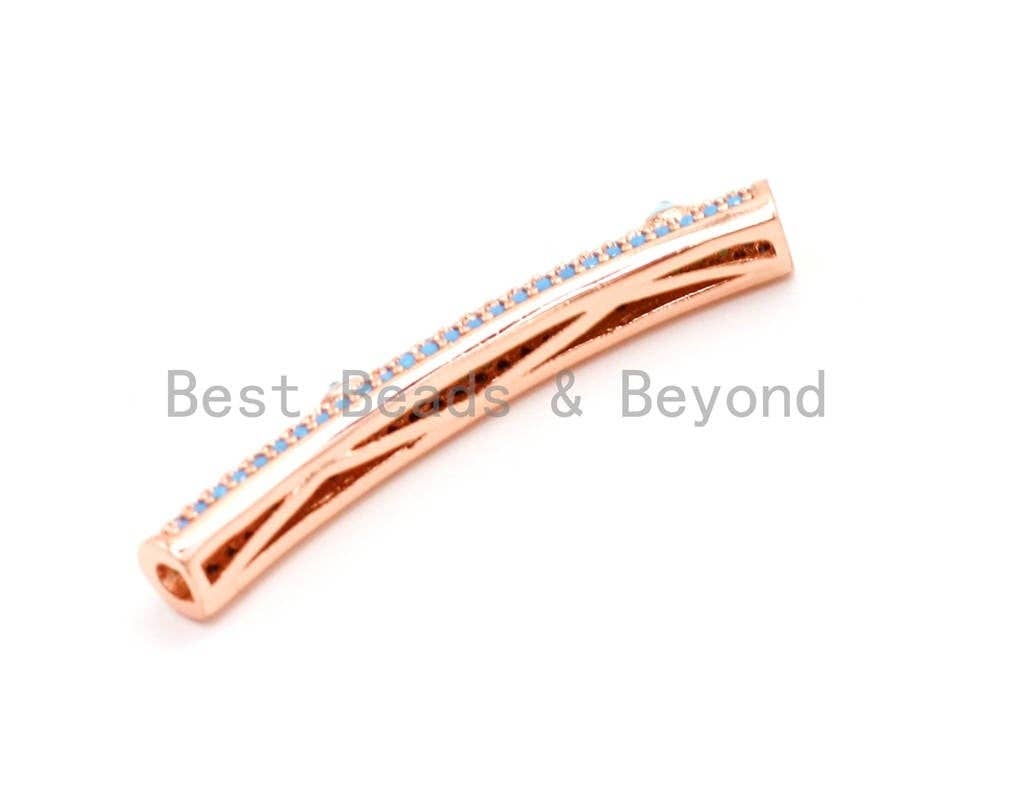 CZ Micro Pave Turquoise Eye Curve Tube, Spacer Tube for 2mm Leather Cord Finding, 37x5mm, sku#E33C