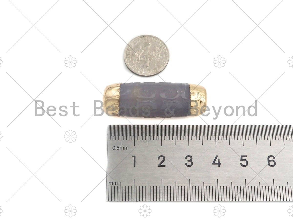 16x39mm Large Natural Tibetan Agate Barrel Shape Spacer Beads, Gold Tone, Oval Tibetan Agate Beads, sku#U949