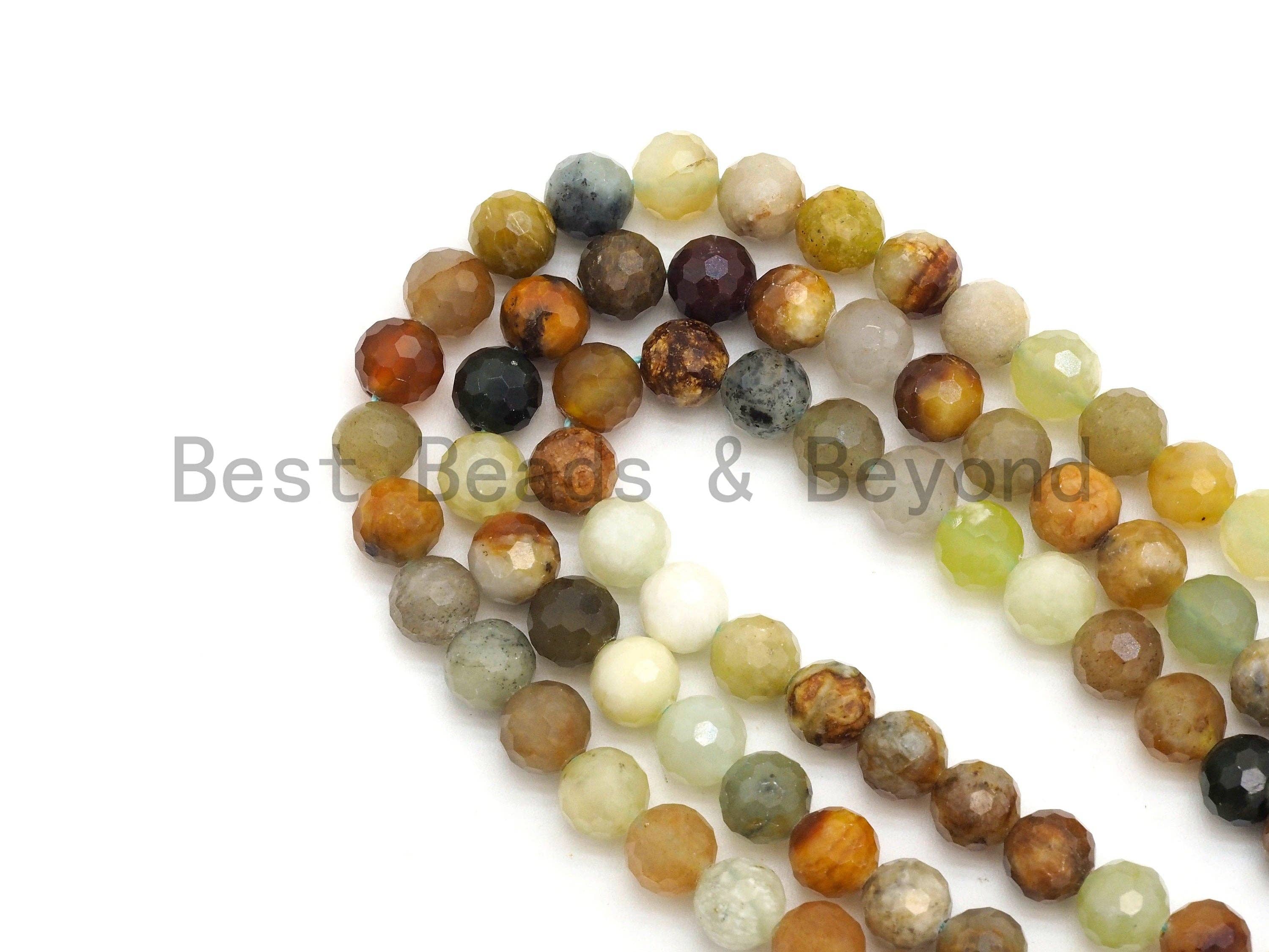 Quality Sparkly Mixed Color Flower Jade Beads, Green Brown Yellow Jade, Round Faceted Beads,6mm/8mm beads, 15.5inch strand, SKU#U431