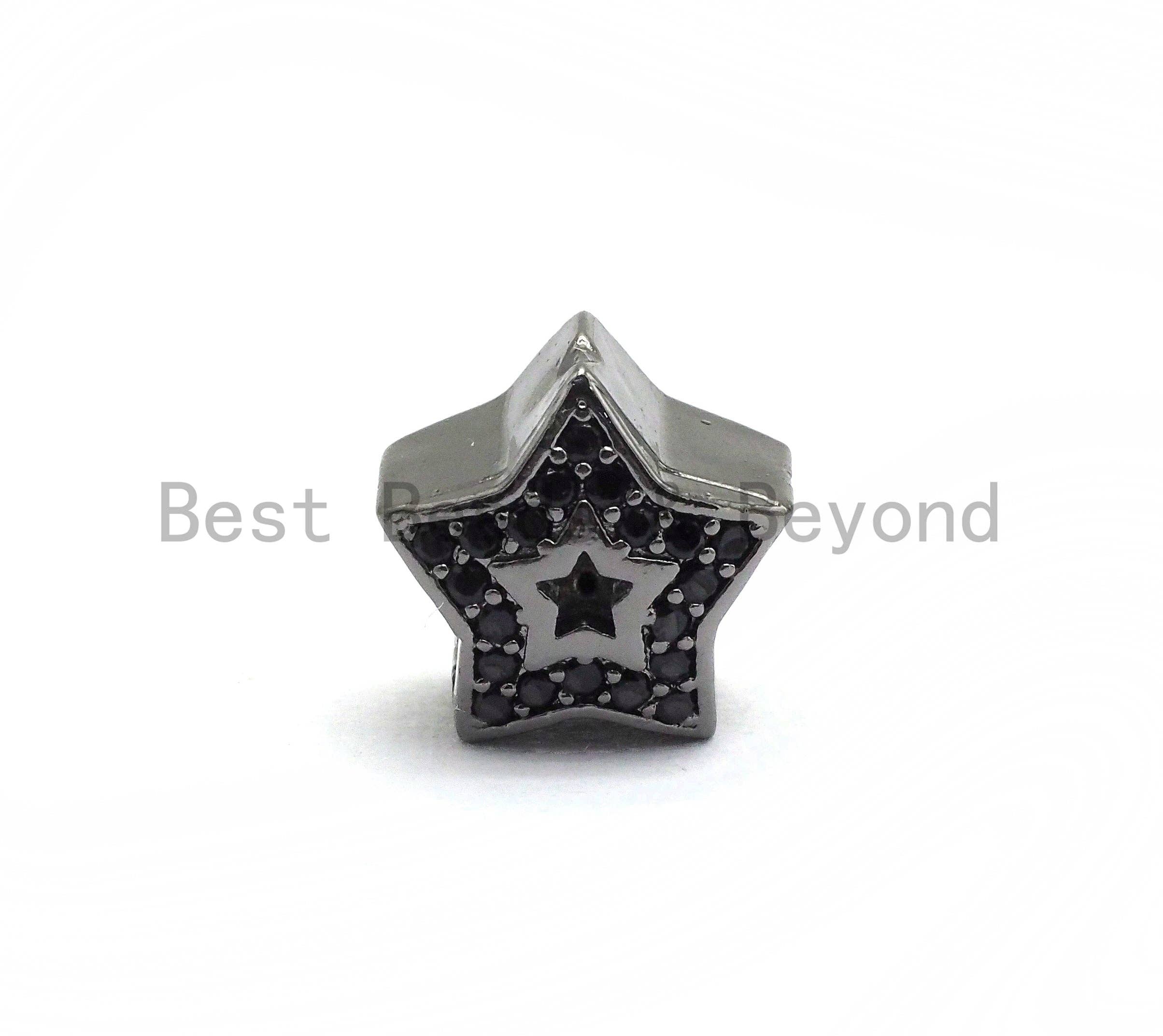 Black CZ Pave On Black Micro Pave Hollow Puffy Star Spacer Beads,sku#C96