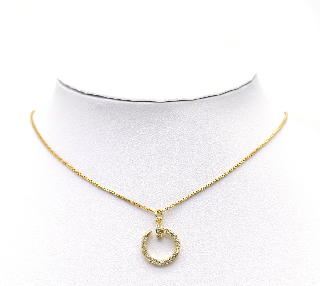 Gold silver CZ Nail Circle Charm, Sku#F1471