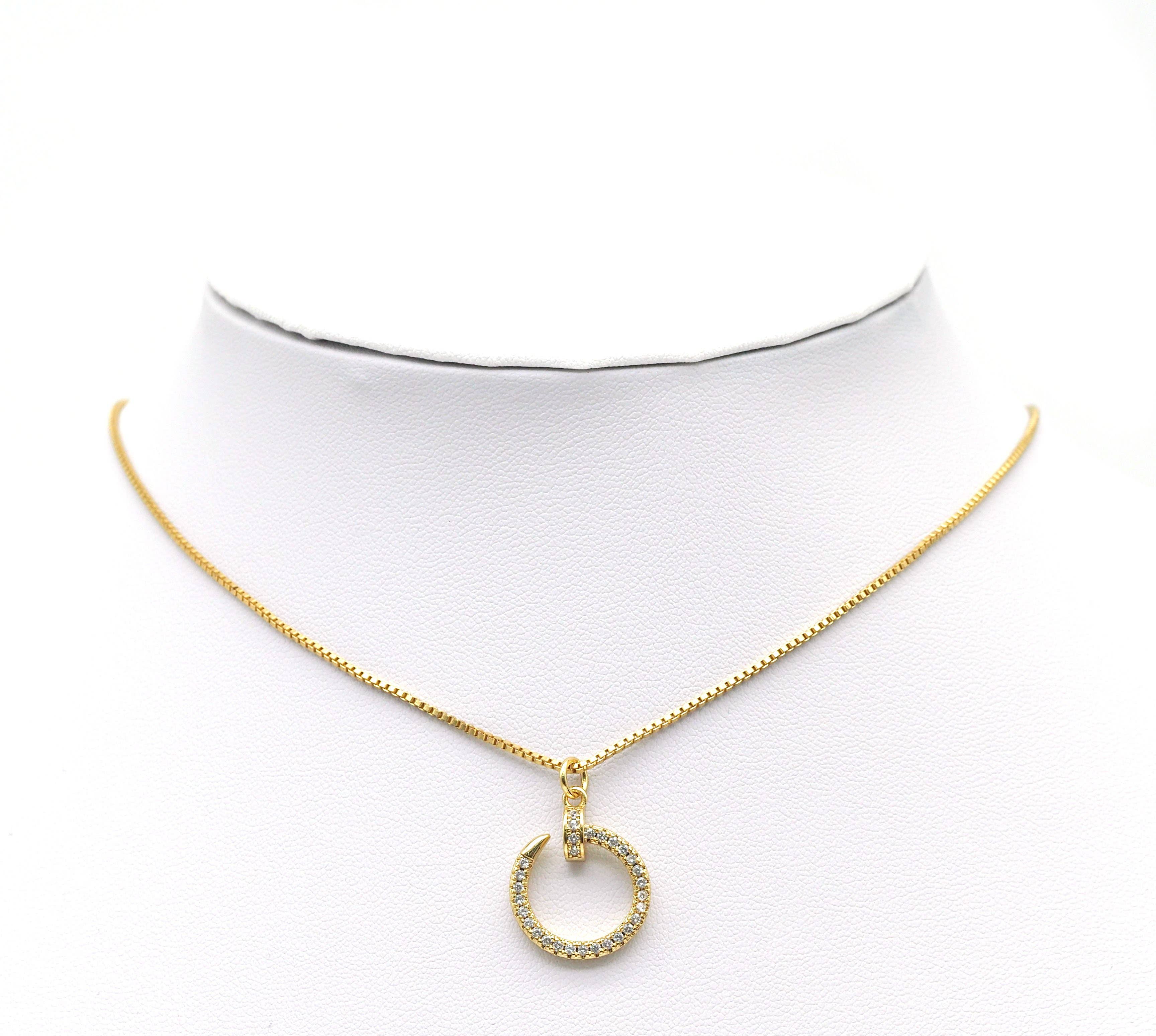 Gold silver CZ Nail Circle Charm, Sku#F1471