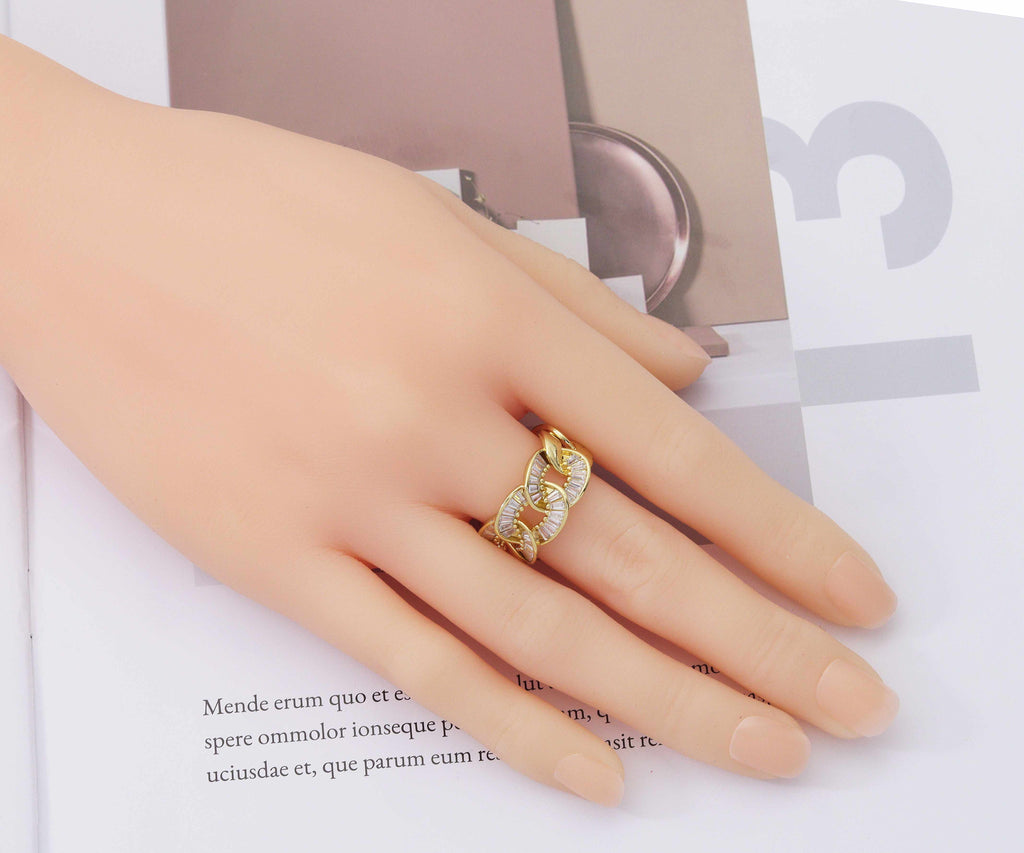 CZ Oval Link Adjustable Ring, Sku#LD238