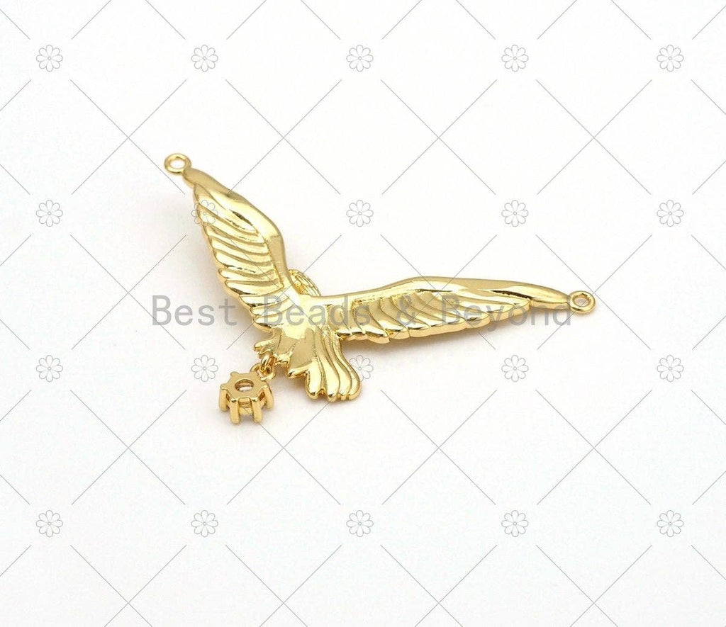 Gold Eagle with Big Clear CZ  Shape Pendant, 18K Gold Filled Eagle Charm, Necklace Bracelet Charm Pendant, 55x34mm, Sku#LK457