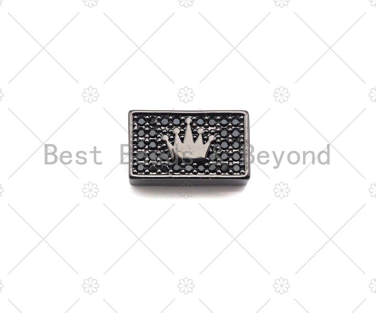 Black CZ Large Hole Embossment Crown Spacer Micro Pave Beads, Cubic Zirconia Cuboid Spacer Beads, Men's Bracelet Findings,13x8mm, SKU#LD11