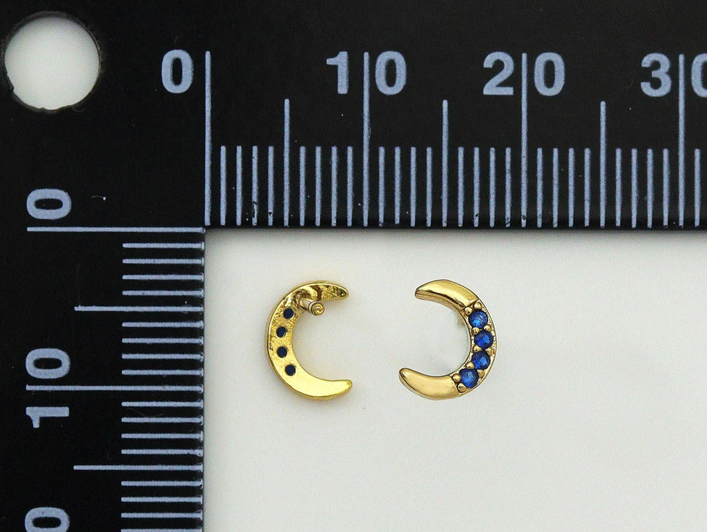 Cobalt CZ Crescent Moon Stud Earrings, Sku#FH197