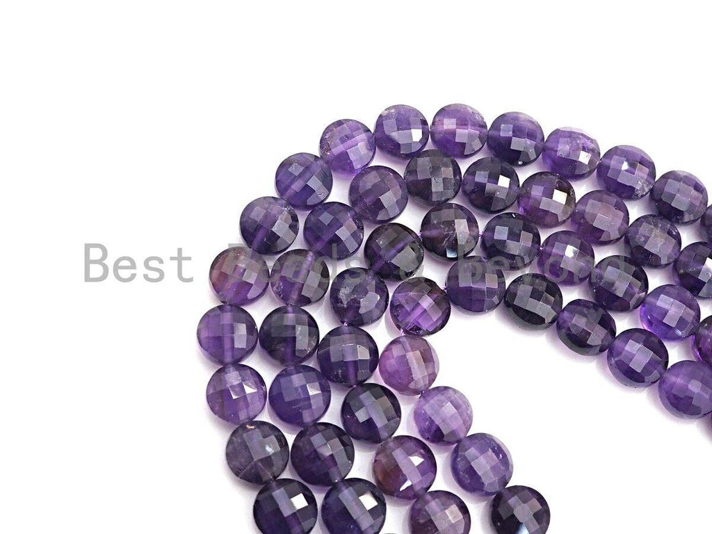 High Quality Natural Checkerboard Amethyst Coin Shape Beads,Turtle Face Cut 10mm Amethyst Coin Beads, 16" Full strand, sku#UA55