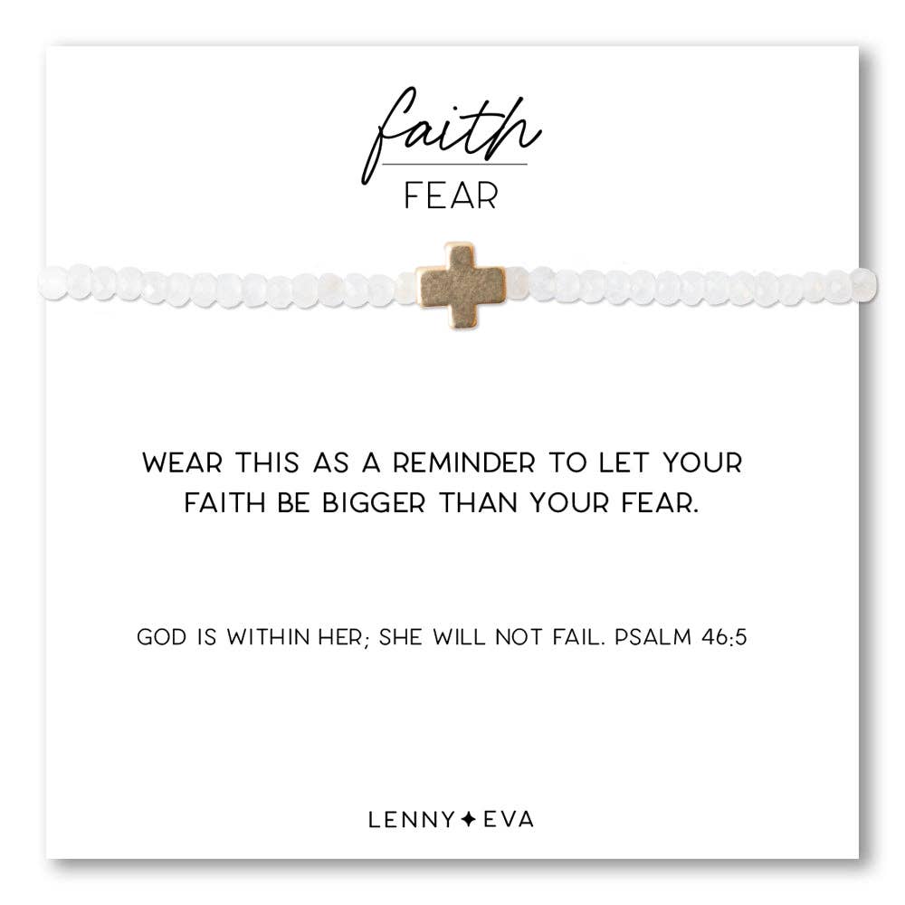 Faith Over Fear Cross Bracelet-3mm Faceted Moonstone