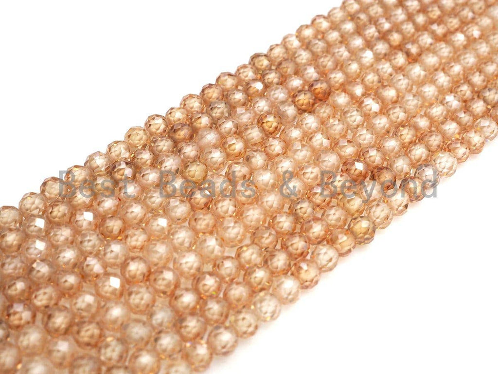 2mm/3mm/4mm High Quality Sparkly Cubic Zirconia Beads, Faceted Sparkly Peach Color beads, 15.5inch full strand, SKU#U913