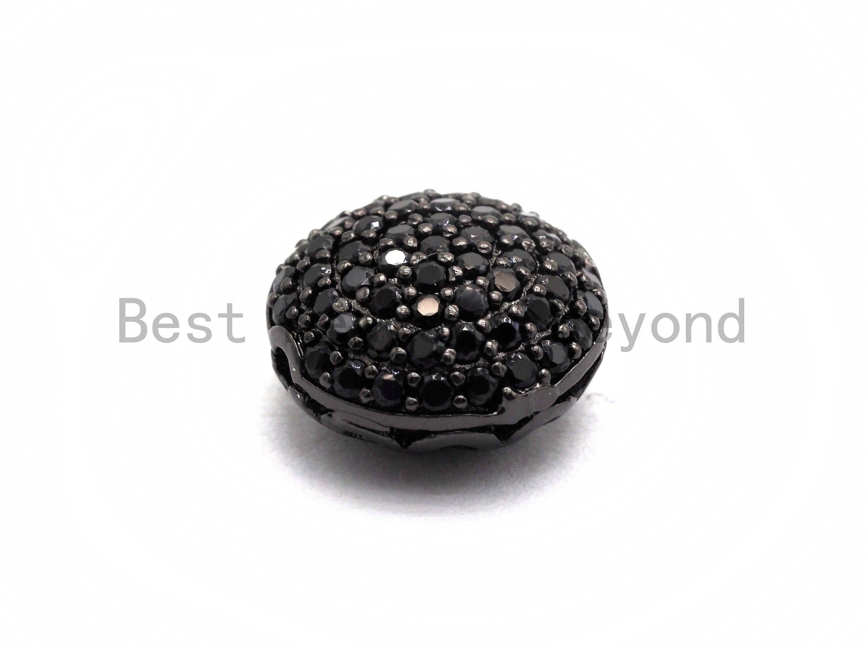 Black CZ Pave On Black Micro Pave Button Round Spacer Beads for Bracelet/Necklace, Spacer Beads, 11mm, sku#C98