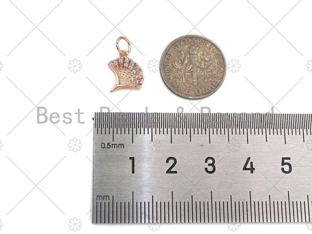 CZ Micro Pave Shell Leaf Shape Pendant/Charm, Bracelet Necklace CZ  Leaf Pendant Charm, Silver/Gold/Rose Gold Tone, 12x11mm,Sku#Y373