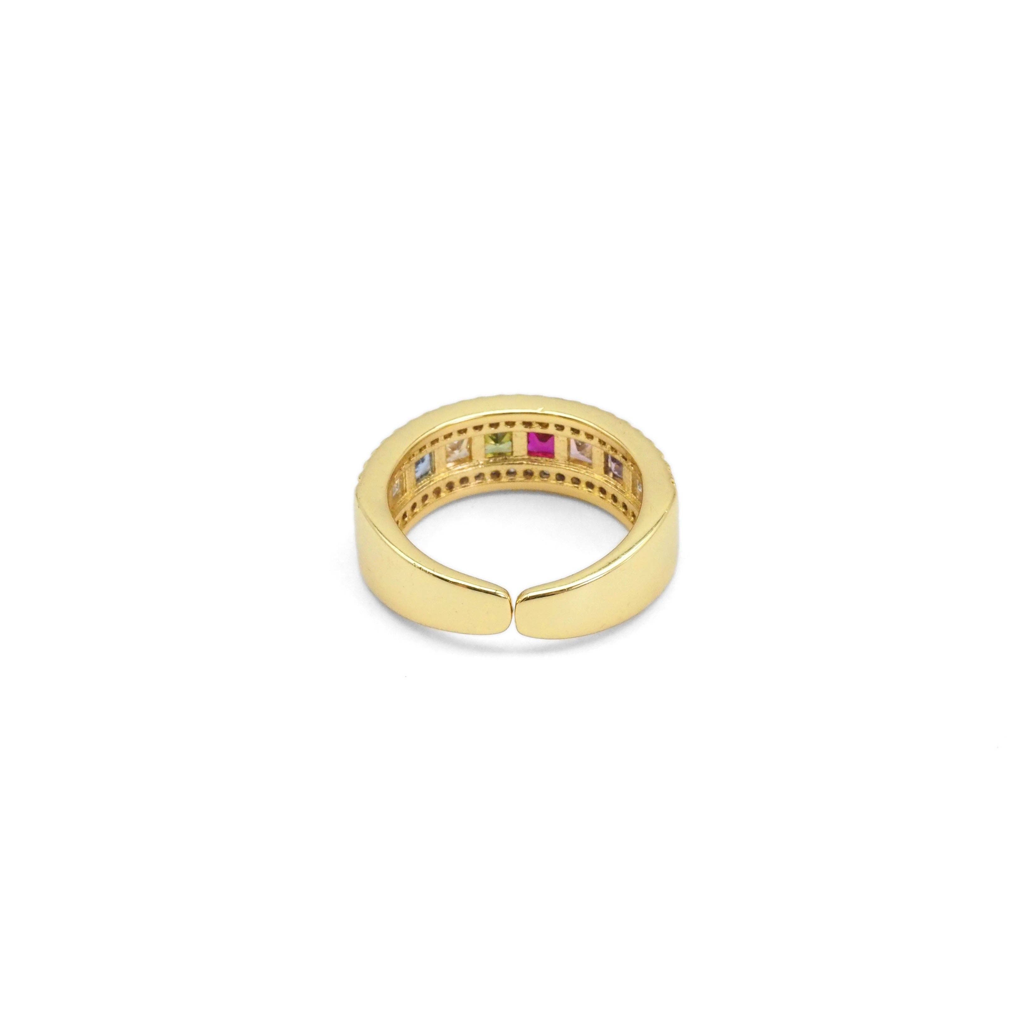 Gold Colorful CZ Band Adjustable Ring, Sku#LX296