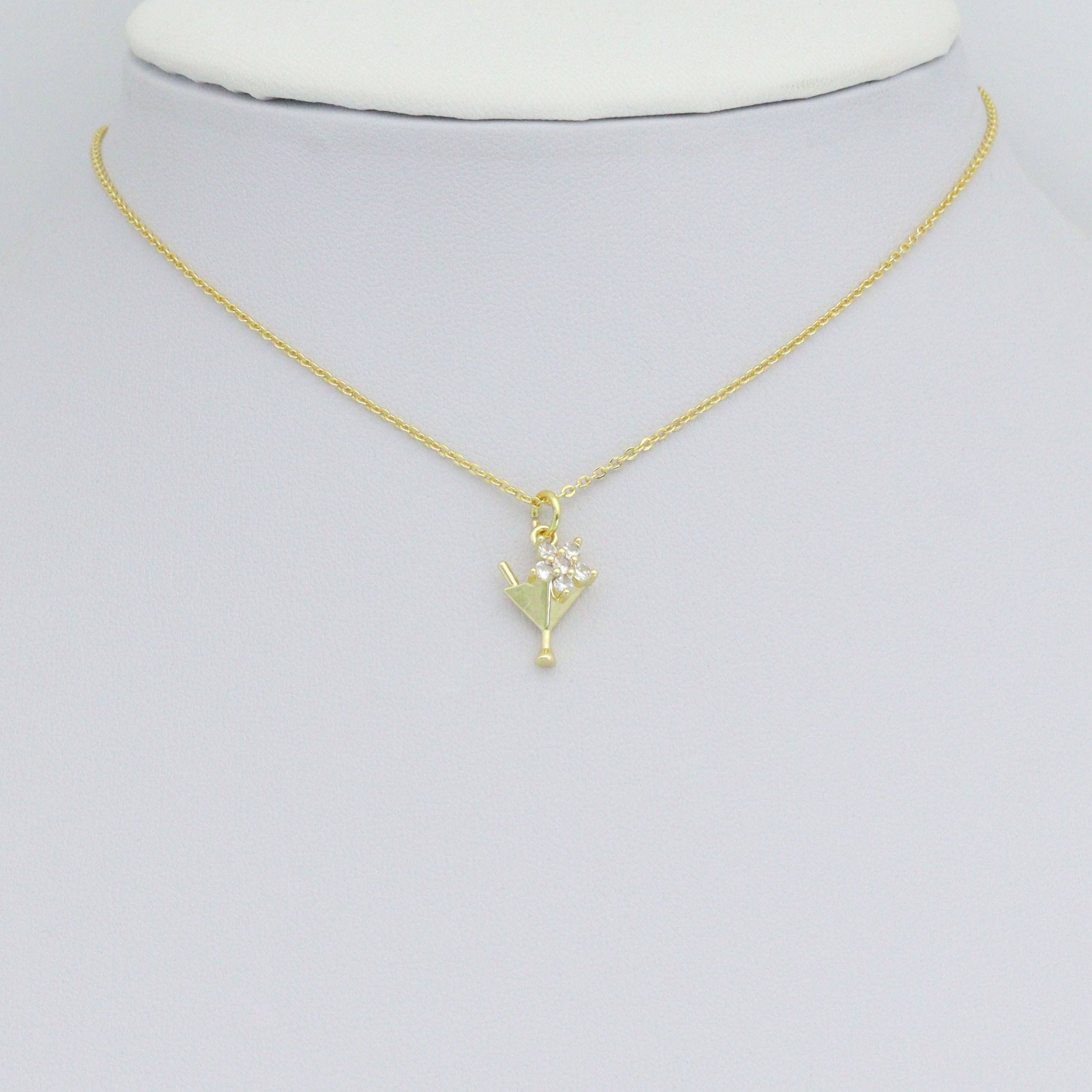 Gold Silver Flower Martini Glass Cup Charm Pendant, Sku#A464