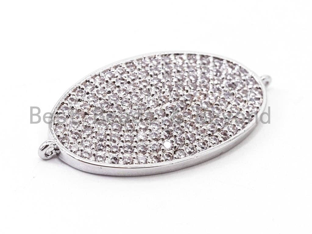 CZ Micro Pave Oval Connector/Link, Cubic Zirconia Pave Bracelet Necklace Connector,17x33mm,sku#E375