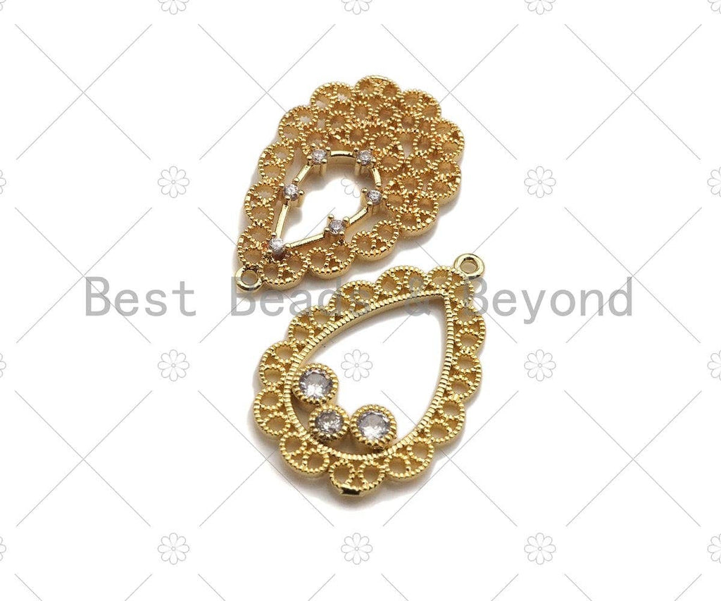 Filigree Gold Lacy Charm, Teardrop/heart/oval/Quatrefoil Brushed Gold Twisted Wire Charm Pendants for Earrings necklace making, sku#CP14