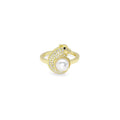 CZ Gold Jaguar Leopard White Pearl Ring, Sku#LX413