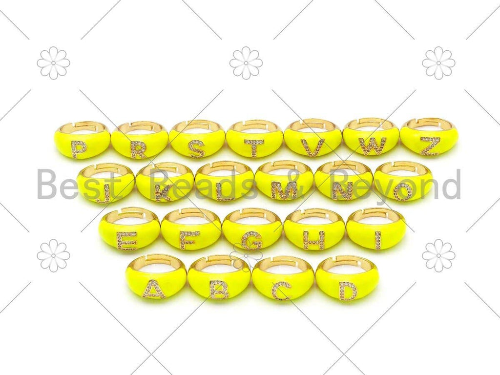 CZ  Yellow Enamel Alphabet Adjustable Ring, Sku#O73