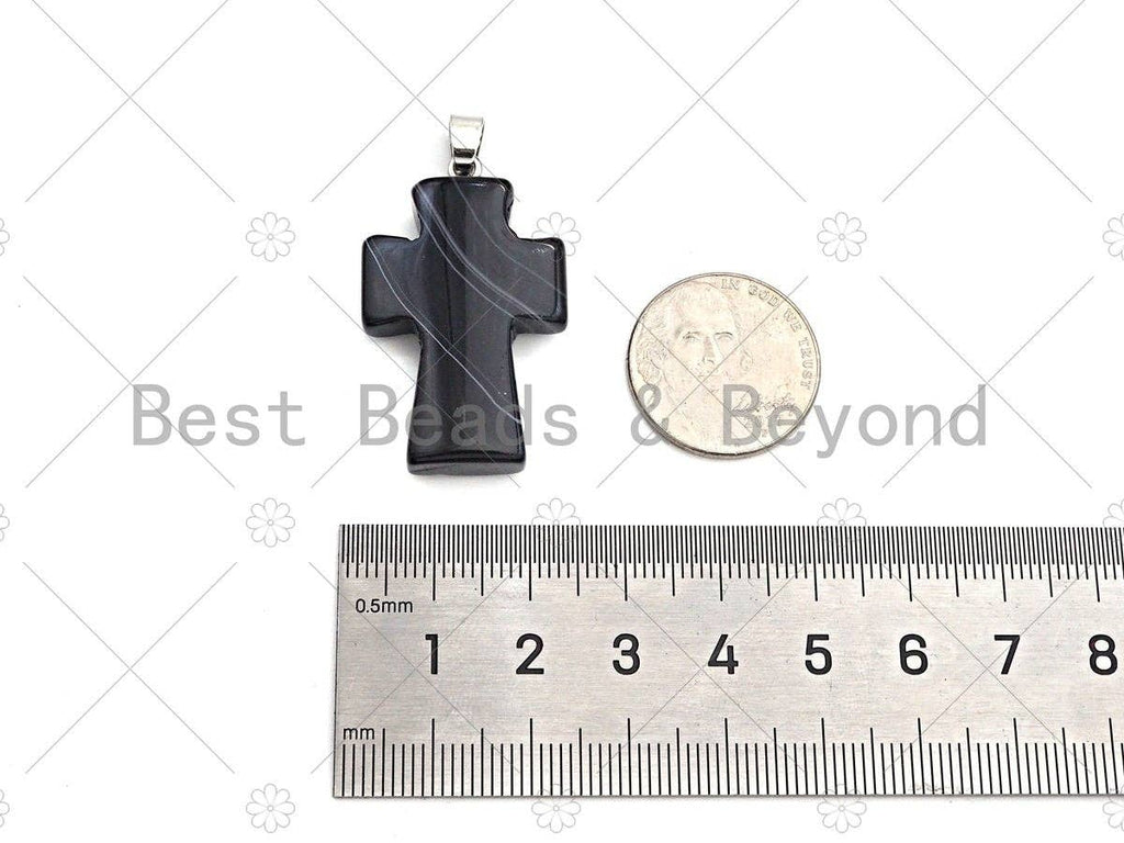High Quality Natural Black White/Dark Red Agate Cross Pendant, Necklace Agate Pendant,22x32mm,Sku#YK23