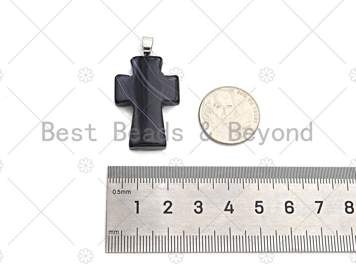 High Quality Natural Black White/Dark Red Agate Cross Pendant, Necklace Agate Pendant,22x32mm,Sku#YK23