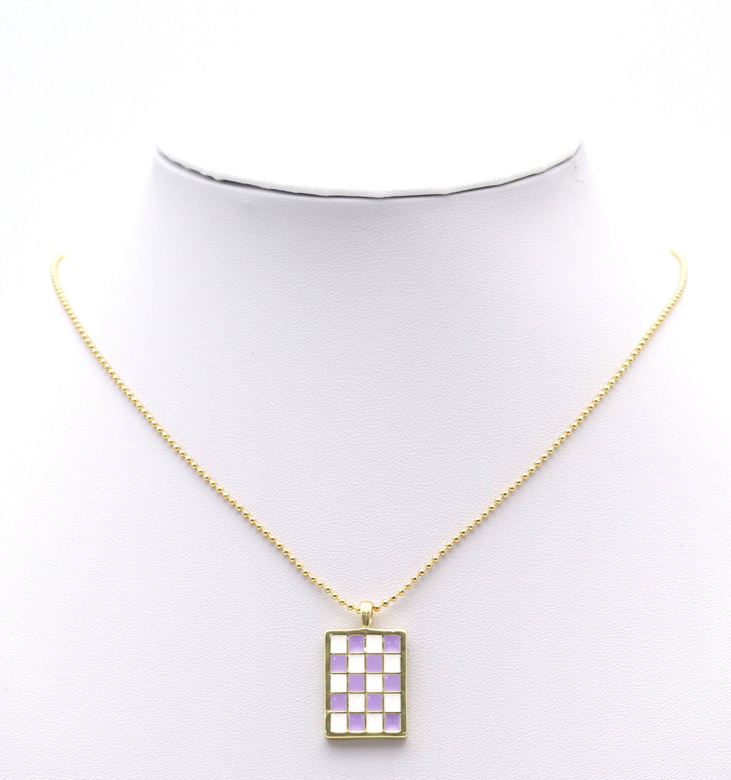 Enamel Checkboard Rectangle Pendant, Sku#F1517