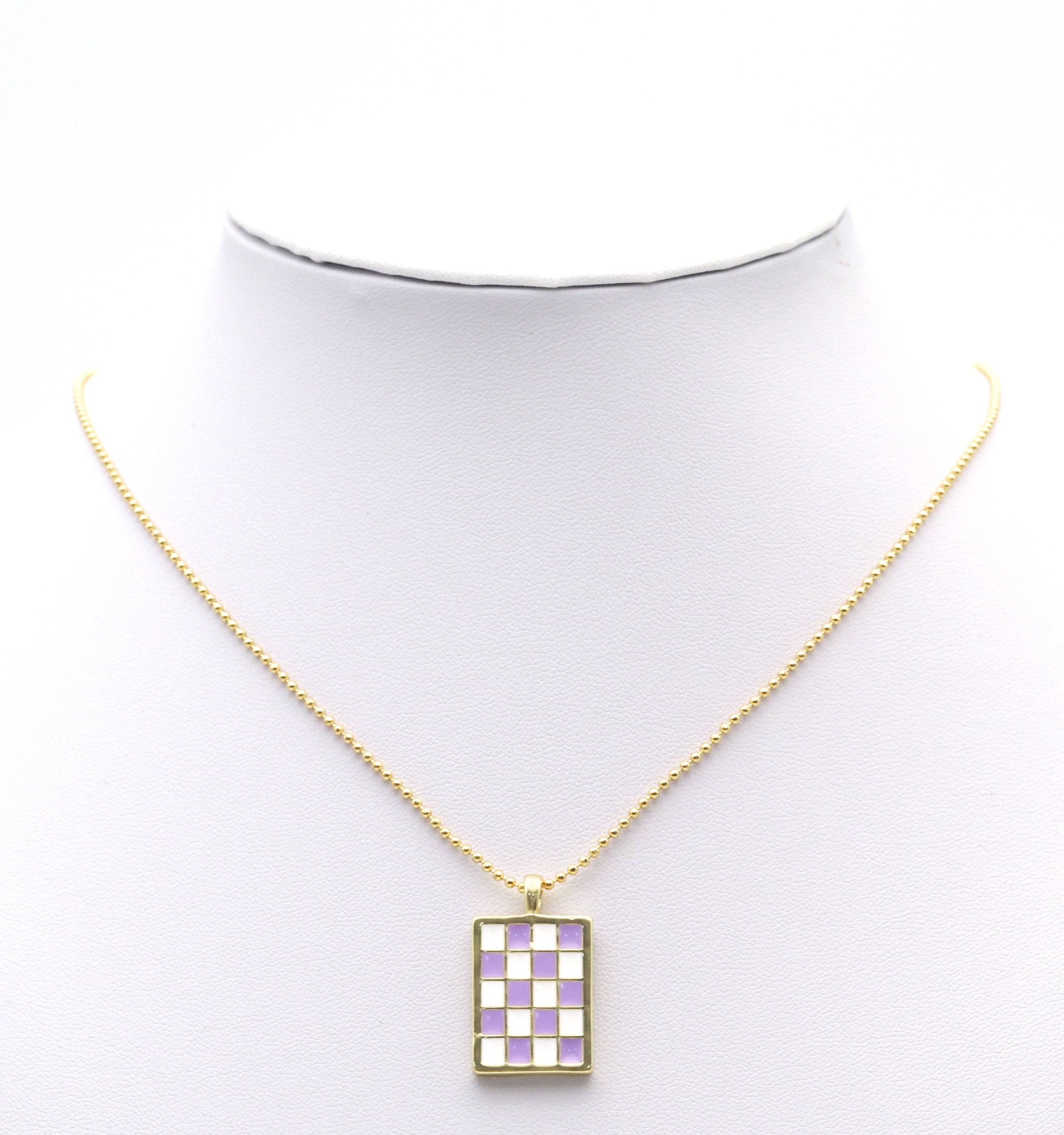 Enamel Checkboard Rectangle Pendant, Sku#F1517