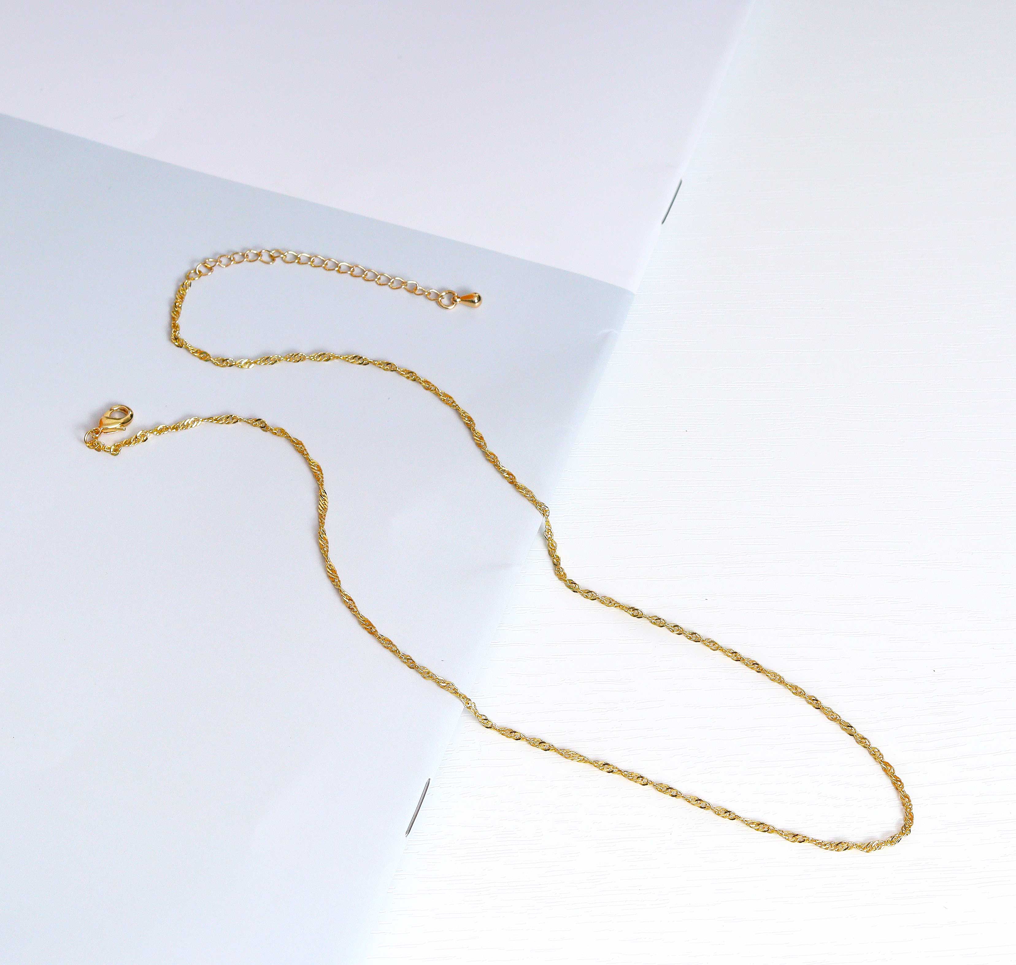 18K Gold Dainty Singapore Chain Necklace, DNA Gold Chain Necklace, sku#EF151