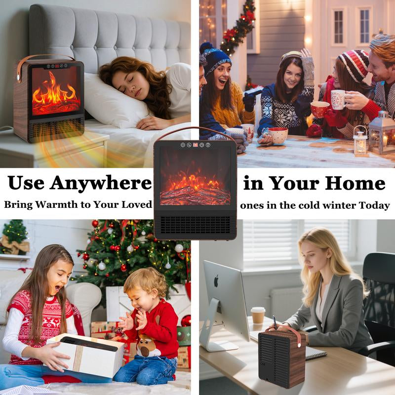 【HAPPY New Year 】TMWINGS Mini Electric Fireplace Space Heater 1500W with Realistic 3D Flame Remote Control Adjustable Thermostat 12H Timer 2 Heat Settings Fan-Only Mode Tip-Over & Overheat Protection Portable Indoor Heater for Bedroom Living Room Office