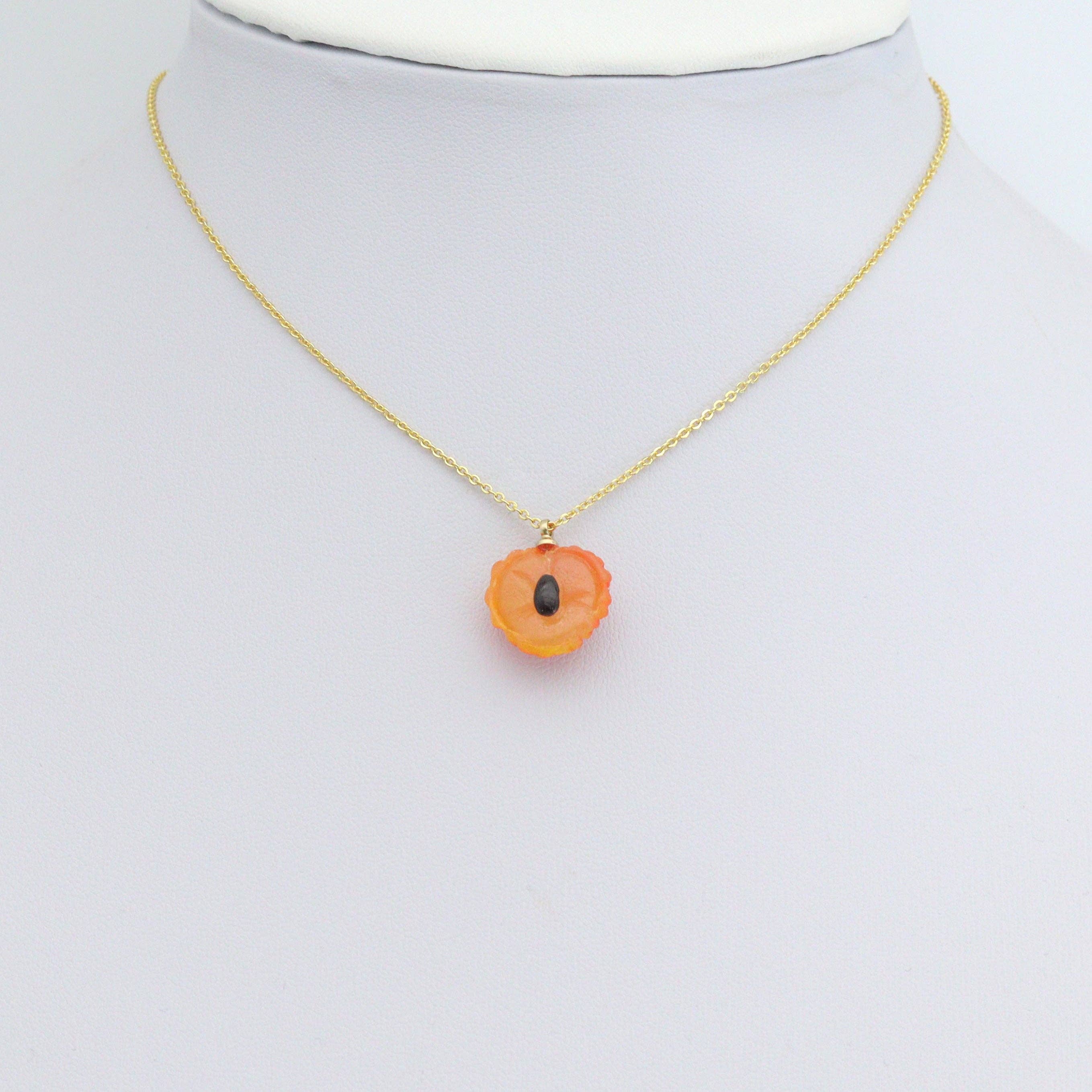 Red Enamel Gold Half Litchi Charm Pendant,Sku#LK1234