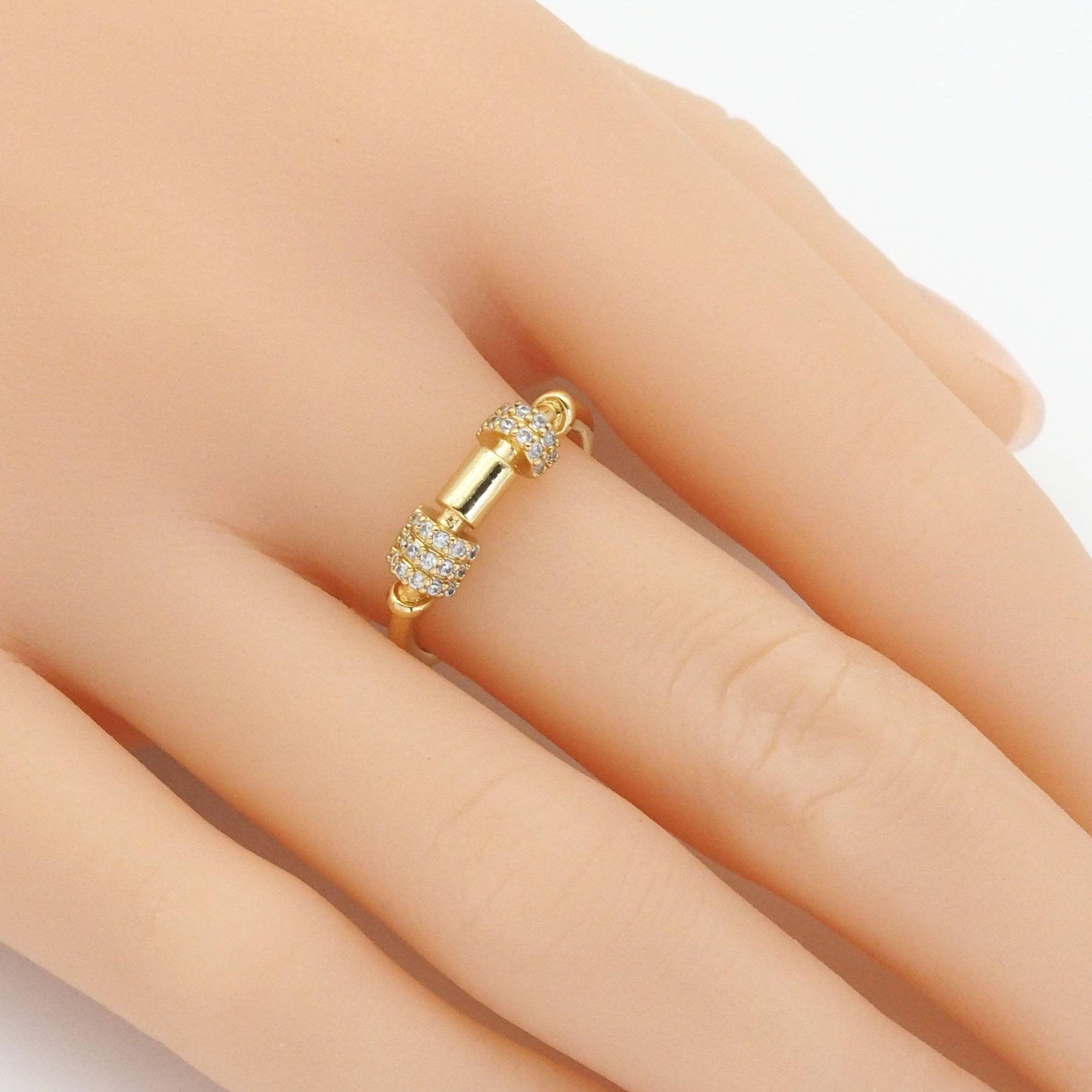 Gold Silver CZ Tube Shape Adjustable Ring, Sku#B374