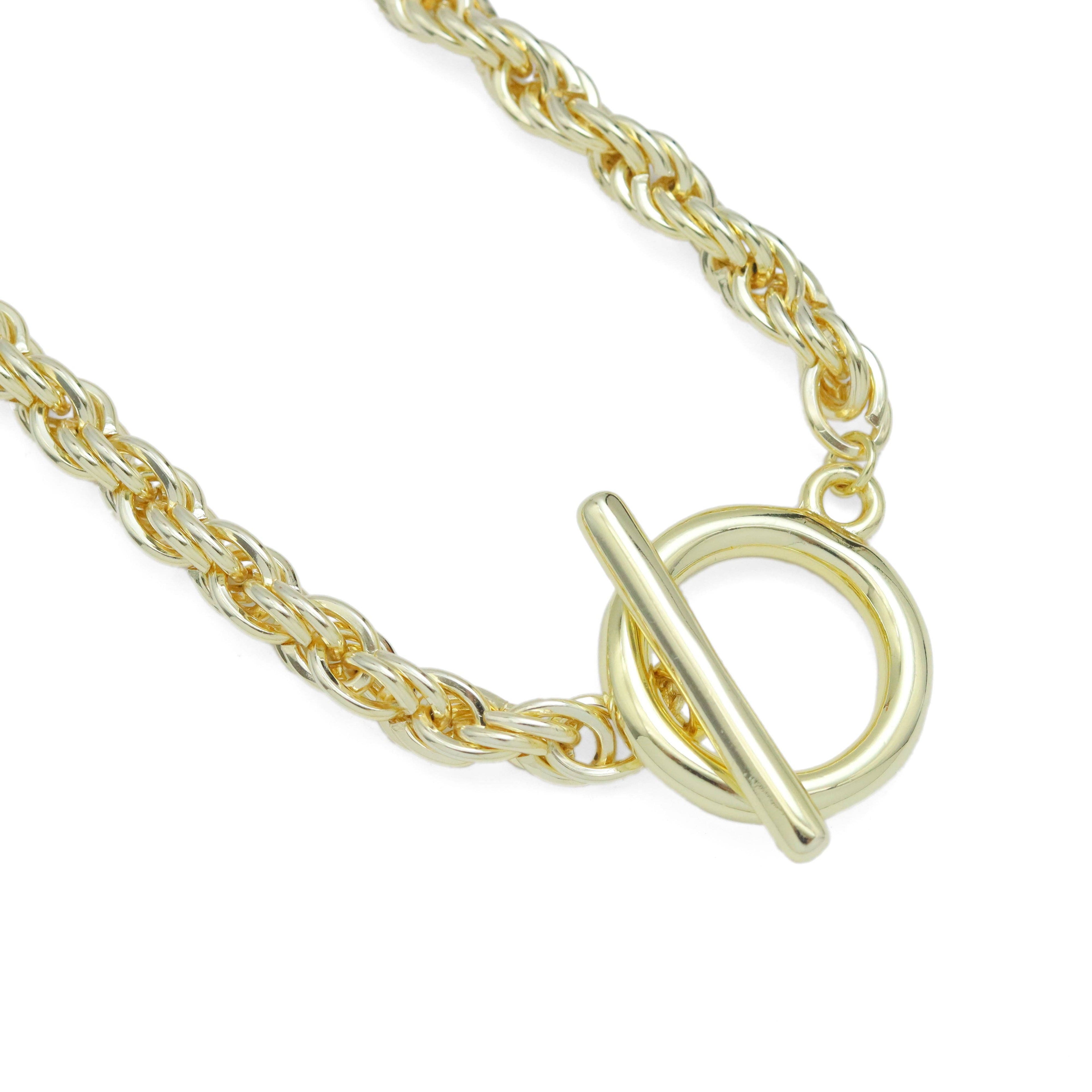 Gold Silver Rope Chain Necklace with Large Toggle Clasp, Sku#EF583