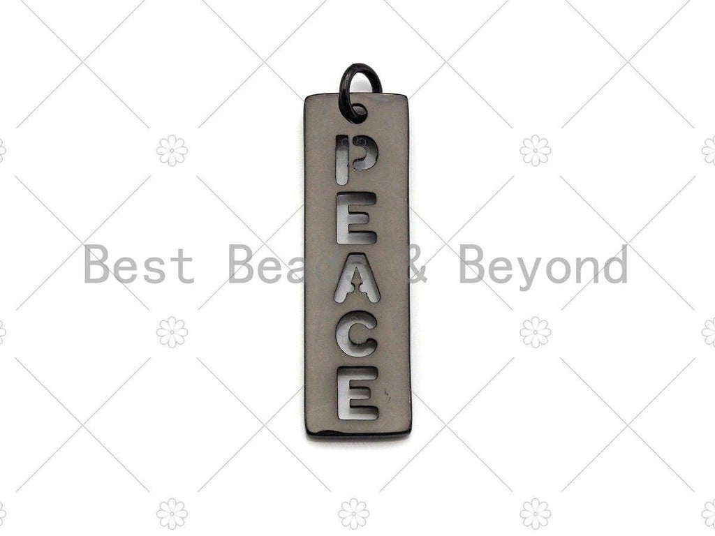 Hollow Out PEACE Bar Pendant, Gold/Silver/Rose Gold/Black Rectangle Dog Tag Pendant, DIY Jewelry Gift, 10x29mm, Sku#ML05