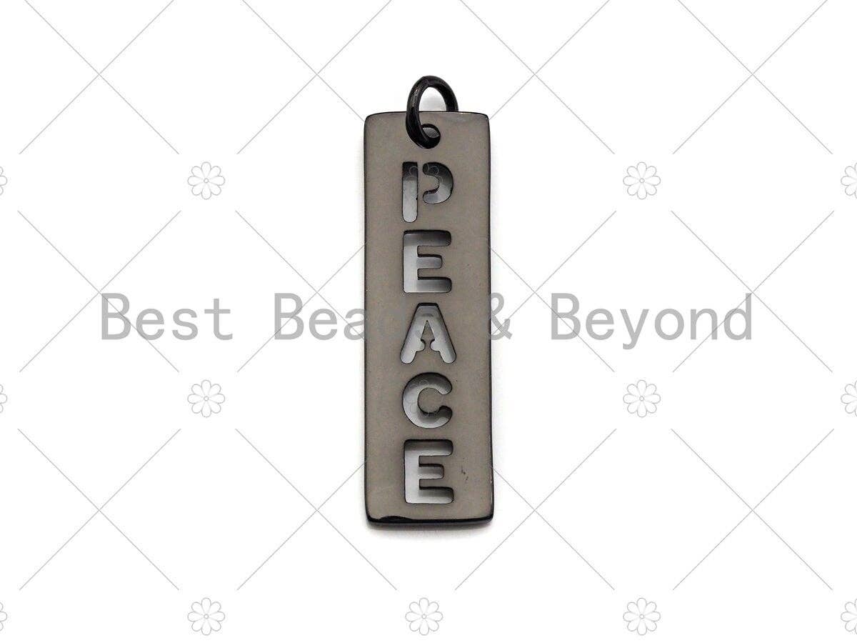 Hollow Out PEACE Bar Pendant, Gold/Silver/Rose Gold/Black Rectangle Dog Tag Pendant, DIY Jewelry Gift, 10x29mm, Sku#ML05