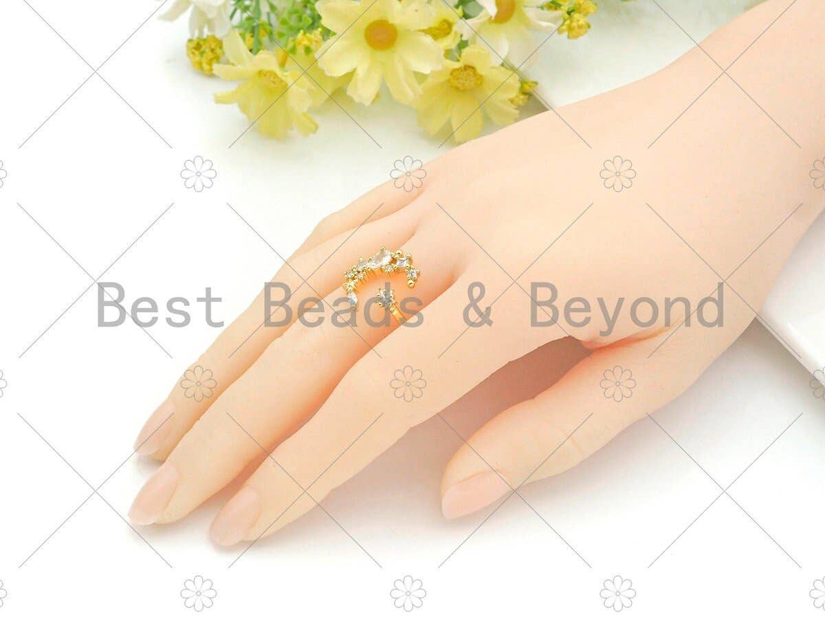 CZ Moon Star Open Ring, Sku#LD39