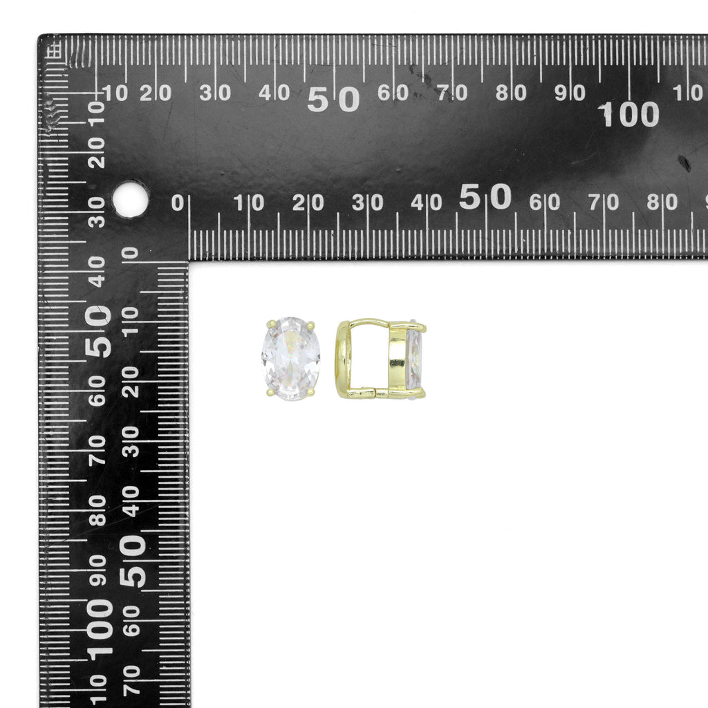 Gold Silver Big Oval CZ Stud Earrings, Sku#LX713