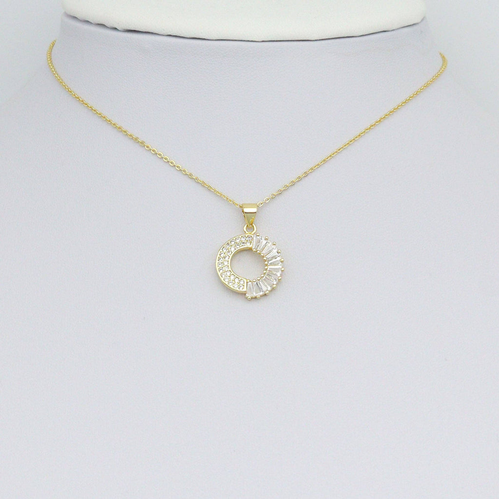 Baguette CZ Gold Round Donut Ring Charm Pendant, Sku#LK1072
