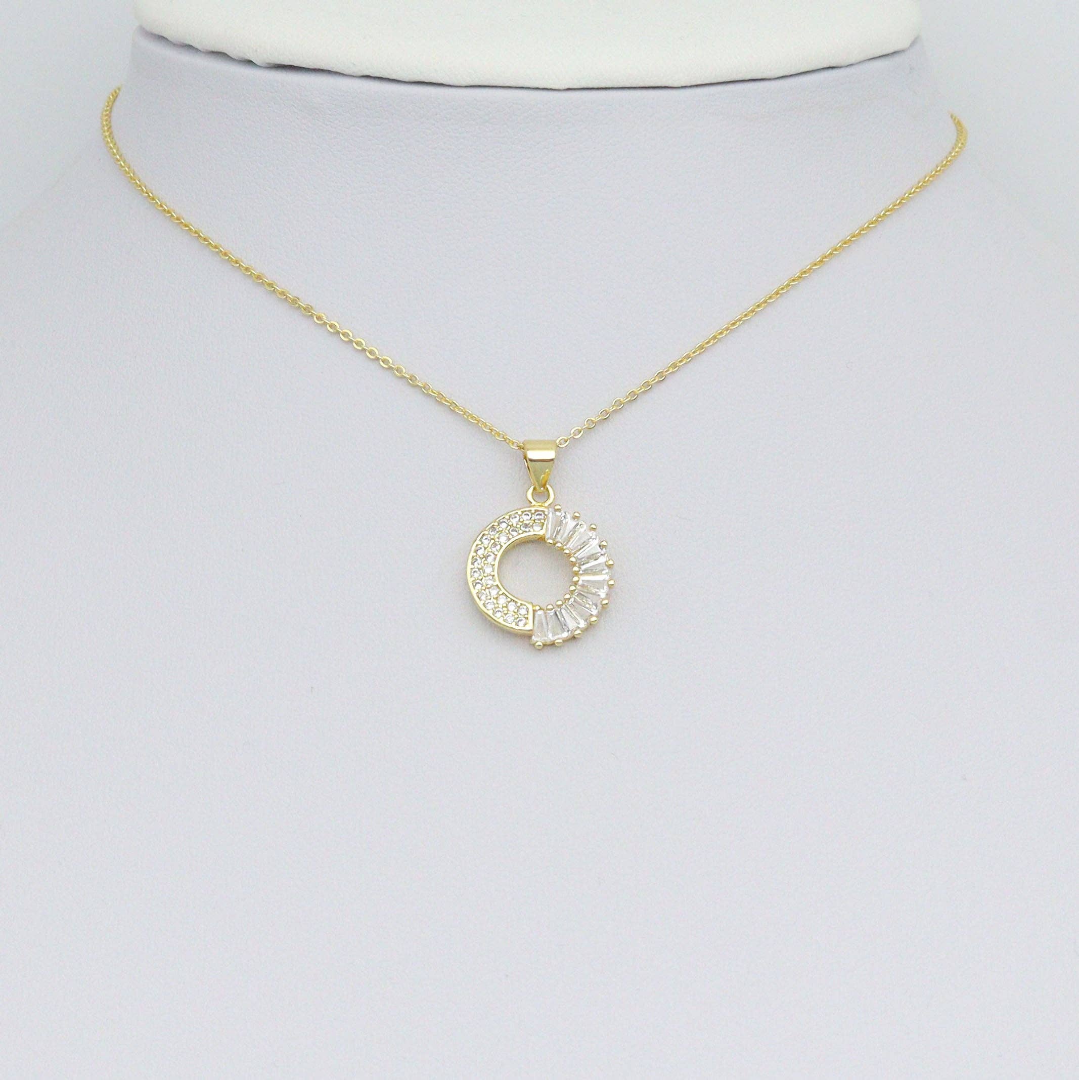 Baguette CZ Gold Round Donut Ring Charm Pendant, Sku#LK1072