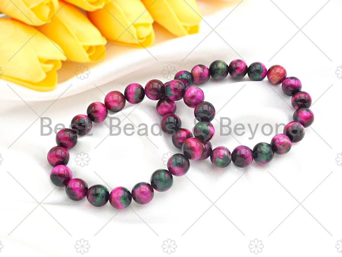 Natural Red Green Tiger Eye Stretchy Bracelet, Sku#EF28