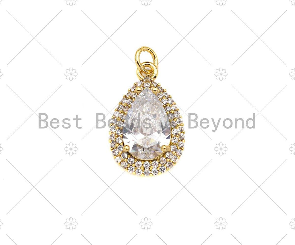 Gold Filled Big Colorful CZ Micro Pave Teardrop Shape Pendant, 18K Gold Filled Teardrop Charm, Necklace Bracelet Pendant,13x21mm,Sku#LK366