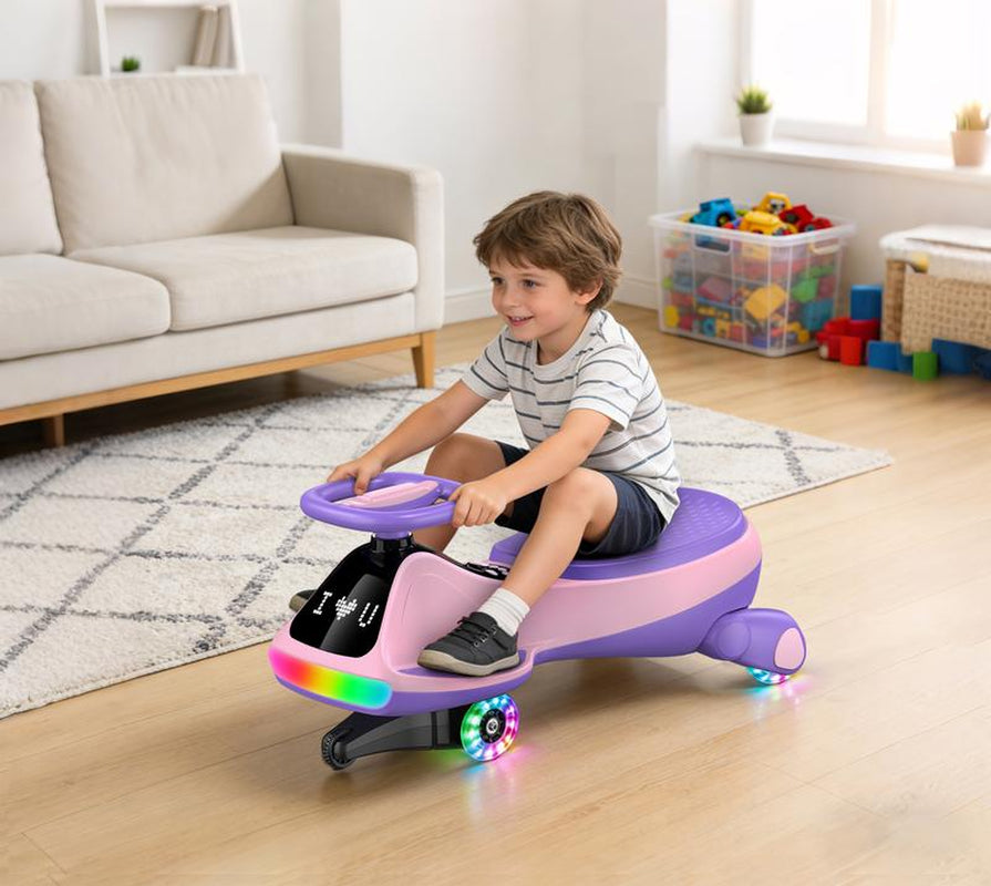 Umatoll 12V Electric Wiggle Car with Digital Display Screen, Pedal & RGBIC LED Lights, Ride on Toys, Bluetooth, Birthday Gifts