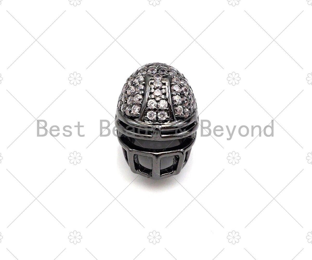 CZ  Micro Pave Football Helmet Shape Beads, Helmet Gold/Silver/Rose Gold Charm Beads, Men's Bracelet Spacer Beads,11x15mm,Sku#Y407