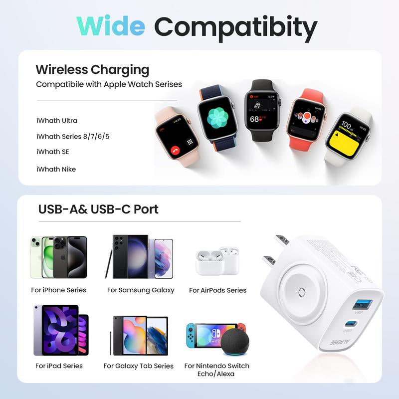 TOPADRE Apple Watch Charger with 20W Fast Charging Block Type-C, 3 in 1 PD USB C Wall Charger Block for Iwatch Series Ultra/9/8/7/6, Compatible with Iphone 16/16 Pro/16 Pro Max/Iphone 15 Series