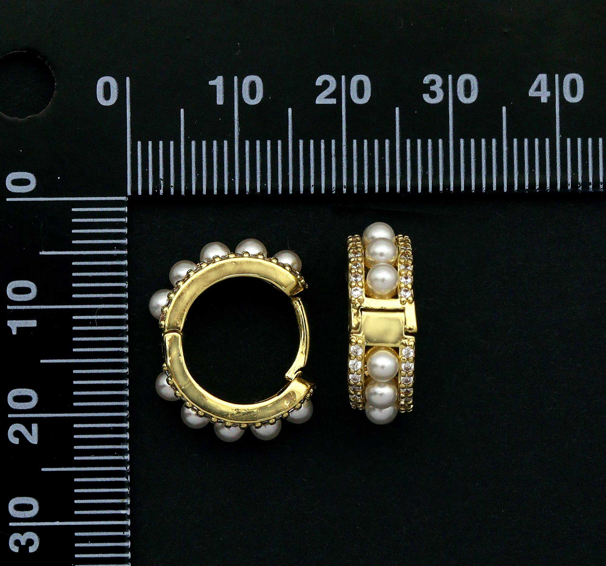 CZ Pearl Huggie Earrings, Sku#B177