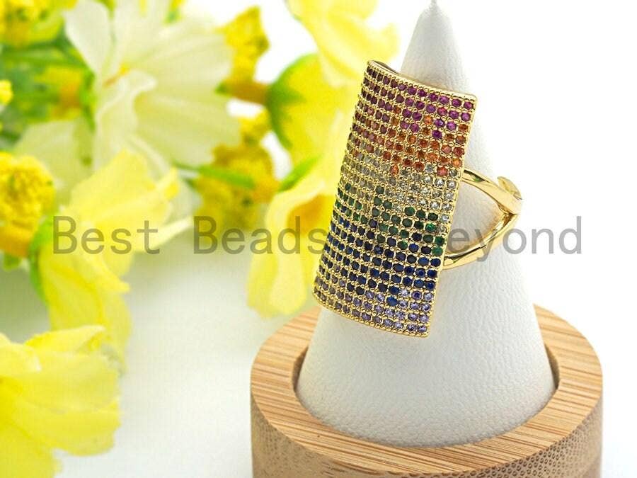 Colorful CZ Rectangle Shape Open Ring, Sku#X62