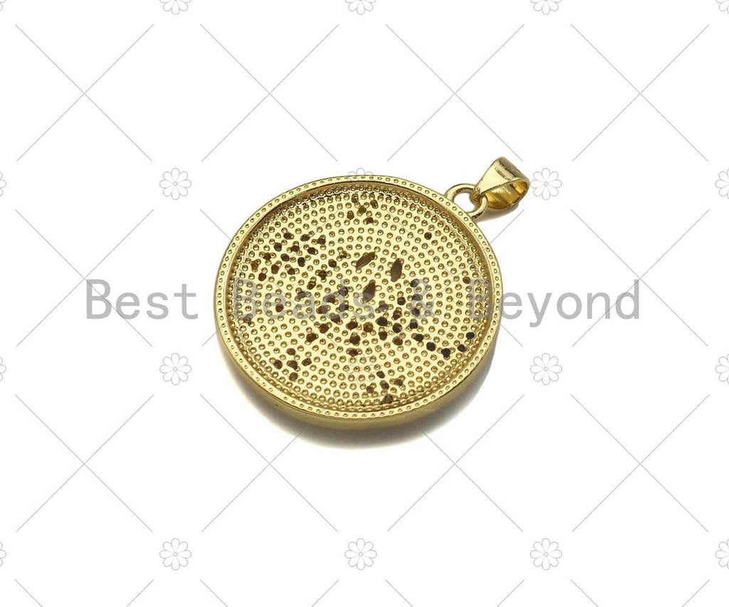 Colorful CZ Micro Pave Bee/Elephant/Butterfly On Round Coin Pendant,18K Dainty Gold Medallion Charm,Necklace Bracelet Charm,24x27mm,Sku#JL31