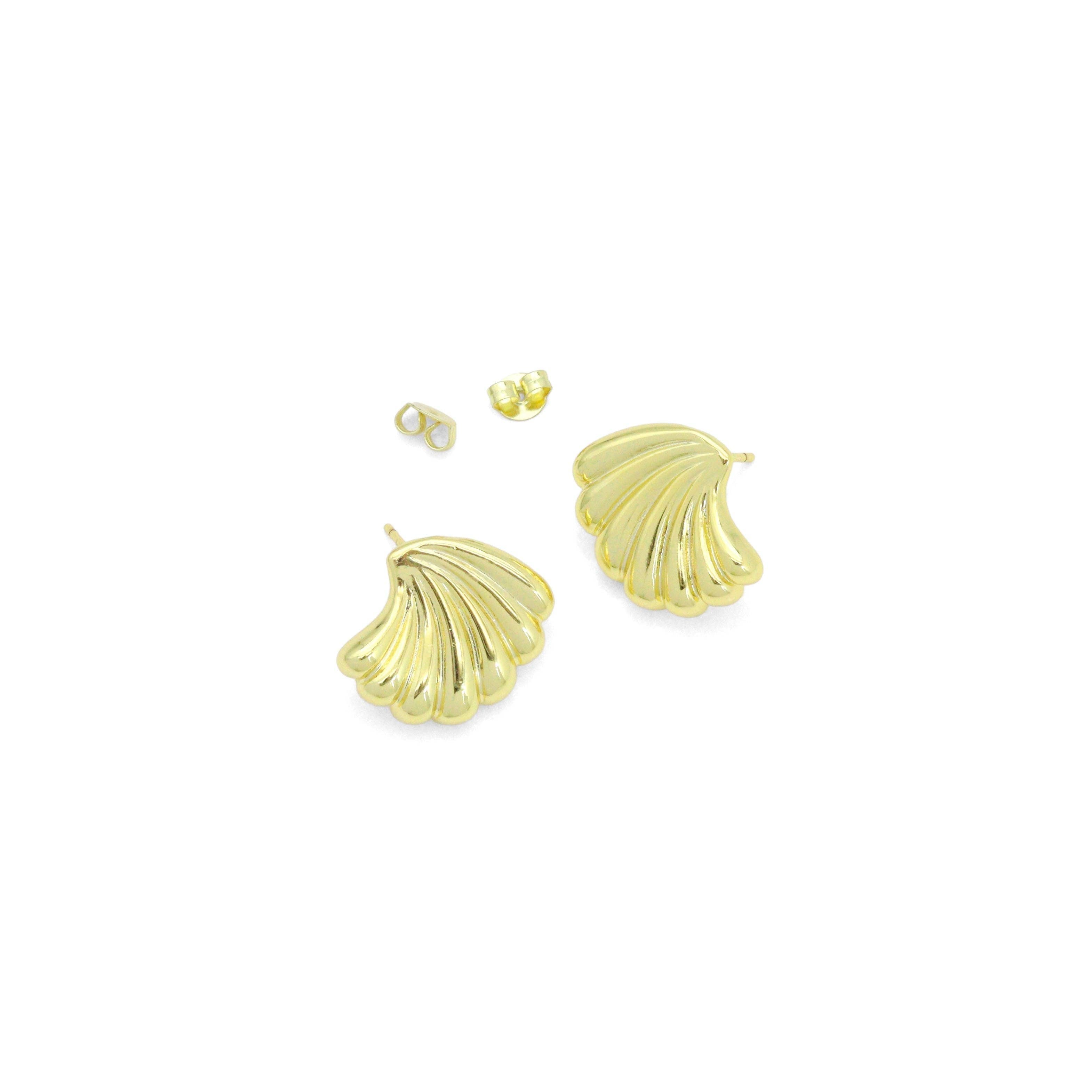 Gold Silver Shell Shape Stud Earrings, Sku#A470