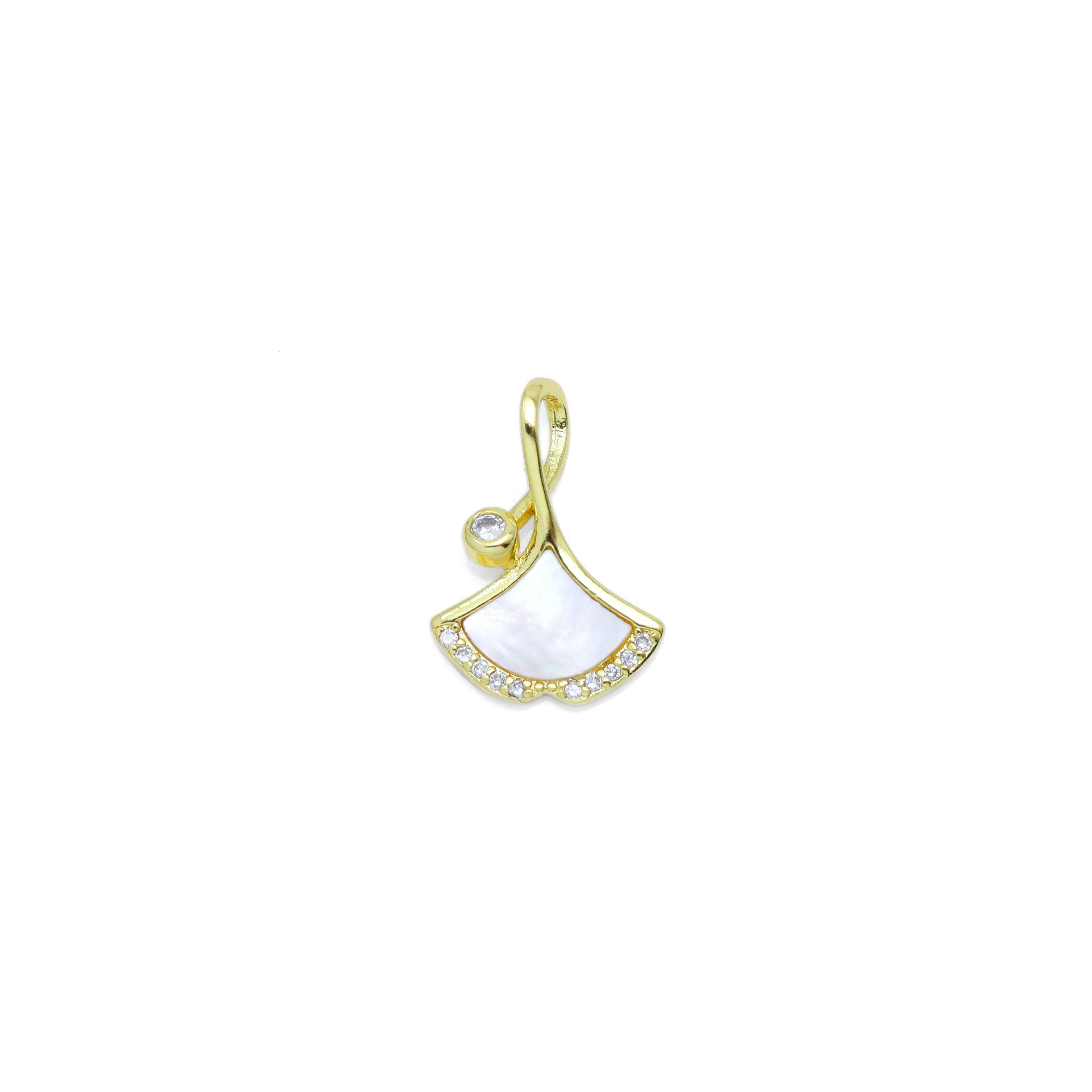 CZ Pave Ginkgo Leaf Shape Mop Charm Pendant, Sku#LK958
