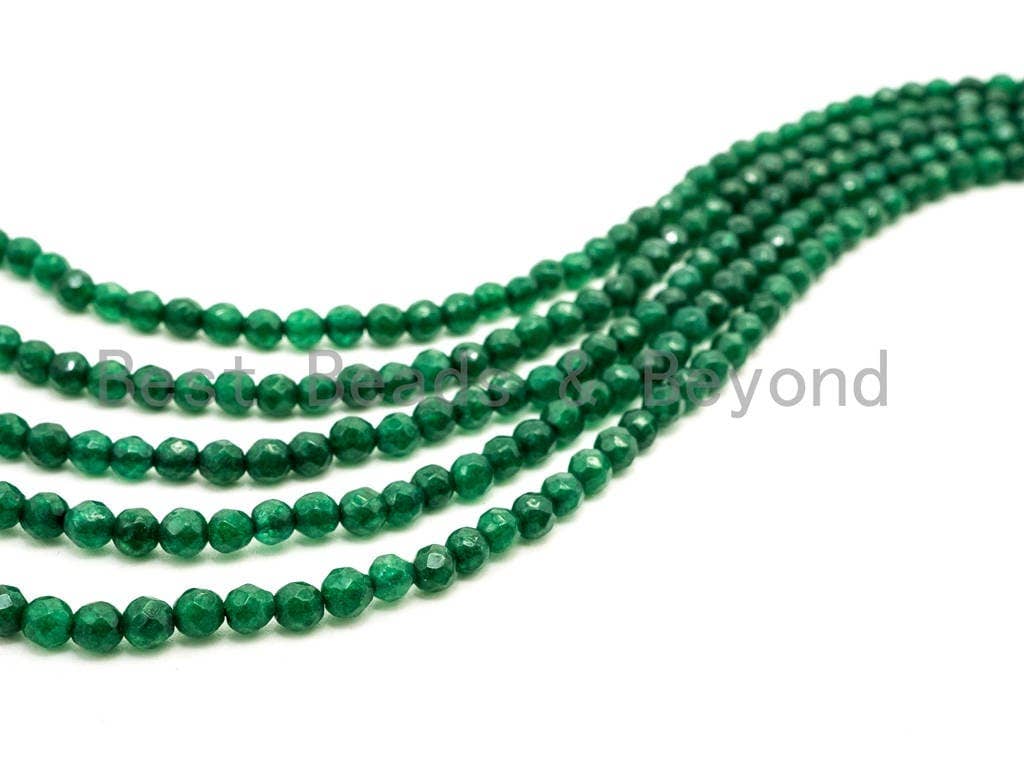 Emerald Jade beads,3mm/4mm Faceted Round Green Jade beads, Green Gemstone Beads, 15.5inch strand, SKU#U128